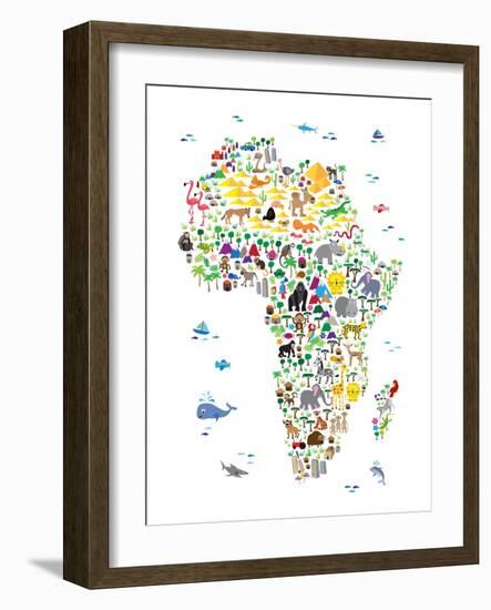 Animal Map of Africa for children and kids-Michael Tompsett-Framed Art Print