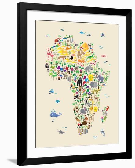 Animal Map of Africa for children and kids-Michael Tompsett-Framed Art Print