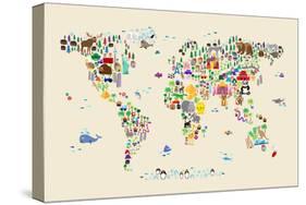 Animal Map of the World for children and kids-Michael Tompsett-Stretched Canvas
