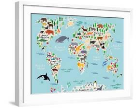 Animal Map of the World for Children and Kids-Moloko88-Framed Art Print