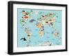 Animal Map of the World for Children and Kids-Moloko88-Framed Art Print