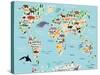 Animal Map of the World for Children and Kids-Moloko88-Stretched Canvas
