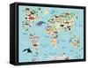 Animal Map of the World for Children and Kids-Moloko88-Framed Stretched Canvas