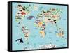 Animal Map of the World for Children and Kids-Moloko88-Framed Stretched Canvas