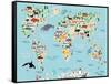 Animal Map of the World for Children and Kids-Moloko88-Framed Stretched Canvas