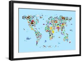 Animal Map of the World-Michael Tompsett-Framed Art Print