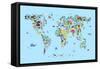 Animal Map of the World-Michael Tompsett-Framed Stretched Canvas