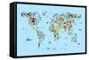 Animal Map of the World-Michael Tompsett-Framed Stretched Canvas