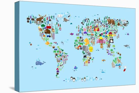 Animal Map of the World-Michael Tompsett-Stretched Canvas