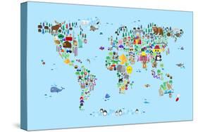 Animal Map of the World-Michael Tompsett-Stretched Canvas