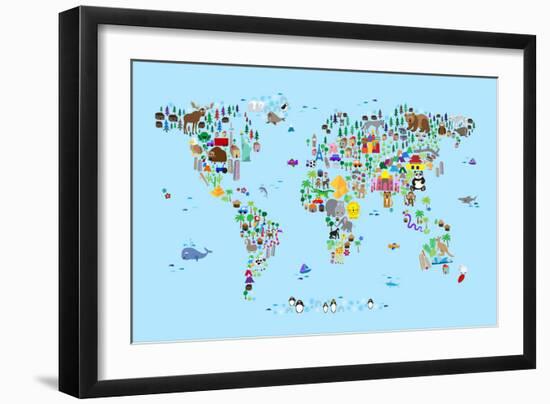 Animal Map of the World-Michael Tompsett-Framed Art Print