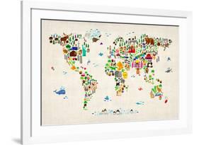 Animal Map of the World-Michael Tompsett-Framed Art Print