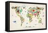 Animal Map of the World-Michael Tompsett-Framed Stretched Canvas