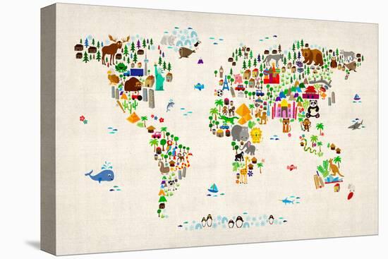 Animal Map of the World-Michael Tompsett-Stretched Canvas