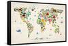 Animal Map of the World-Michael Tompsett-Framed Stretched Canvas