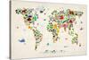 Animal Map of the World-Michael Tompsett-Stretched Canvas