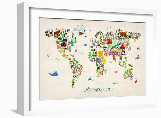 Animal Map of the World-Michael Tompsett-Framed Art Print