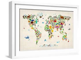 Animal Map of the World-Michael Tompsett-Framed Art Print