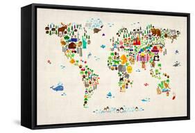 Animal Map of the World-Michael Tompsett-Framed Stretched Canvas