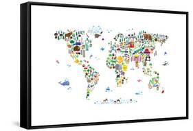 Animal Map of the World-Michael Tompsett-Framed Stretched Canvas