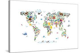 Animal Map of the World-Michael Tompsett-Stretched Canvas