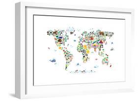 Animal Map of the World-Michael Tompsett-Framed Art Print