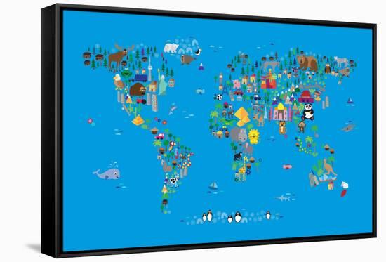 Animal Map of the World-Michael Tompsett-Framed Stretched Canvas