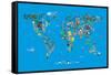 Animal Map of the World-Michael Tompsett-Framed Stretched Canvas