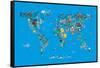 Animal Map of the World-Michael Tompsett-Framed Stretched Canvas