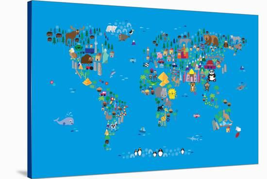 Animal Map of the World-Michael Tompsett-Stretched Canvas