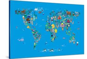 Animal Map of the World-Michael Tompsett-Stretched Canvas