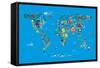 Animal Map of the World-Michael Tompsett-Framed Stretched Canvas