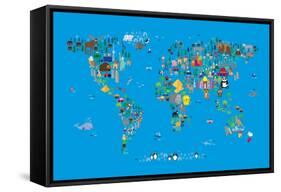 Animal Map of the World-Michael Tompsett-Framed Stretched Canvas