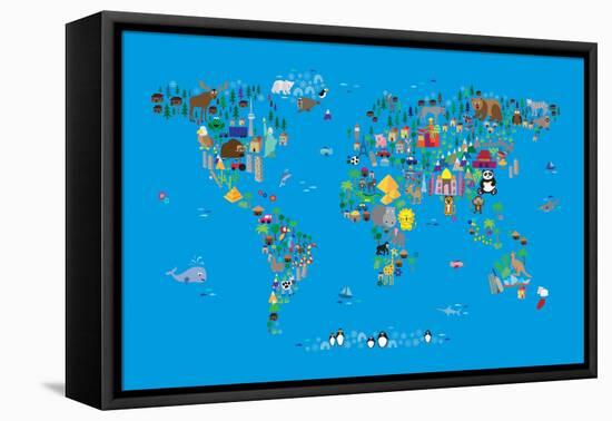 Animal Map of the World-Michael Tompsett-Framed Stretched Canvas