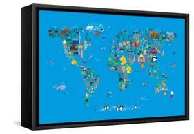 Animal Map of the World-Michael Tompsett-Framed Stretched Canvas