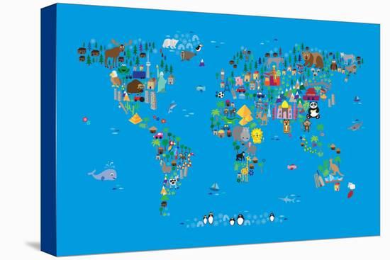 Animal Map of the World-Michael Tompsett-Stretched Canvas