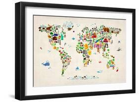 Animal Map of the World-Michael Tompsett-Framed Premium Giclee Print