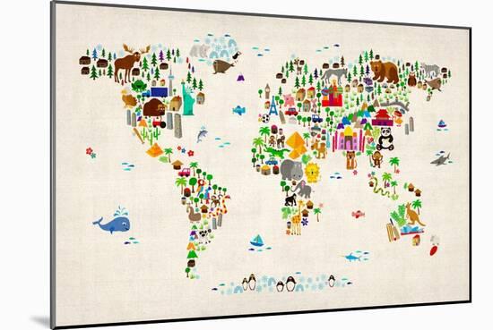 Animal Map of the World-Michael Tompsett-Mounted Premium Giclee Print