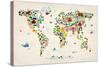 Animal Map of the World-Michael Tompsett-Stretched Canvas