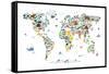 Animal Map of the World-Michael Tompsett-Framed Stretched Canvas