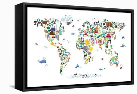 Animal Map of the World-Michael Tompsett-Framed Stretched Canvas