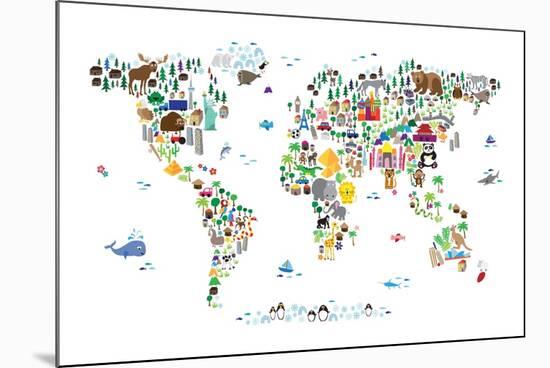 Animal Map of the World-Michael Tompsett-Mounted Art Print