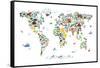 Animal Map of the World-Michael Tompsett-Framed Stretched Canvas