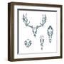 Animal Scull Set Deer Horse Cat Crow-Ptich-ya-Framed Art Print