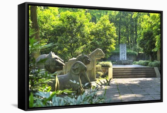 Animal Statues at Yu Qian's Tomb, Hangzhou, Zhejiang, China, Asia-Andreas Brandl-Framed Stretched Canvas