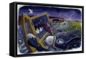 Animals and Noe's Ark during the Deluge, Illustration by Patrizia La Porta.-Patrizia La Porta-Framed Stretched Canvas
