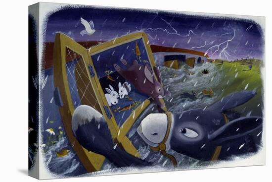 Animals and Noe's Ark during the Deluge, Illustration by Patrizia La Porta.-Patrizia La Porta-Stretched Canvas