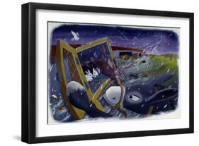 Animals and Noe's Ark during the Deluge, Illustration by Patrizia La Porta.-Patrizia La Porta-Framed Giclee Print