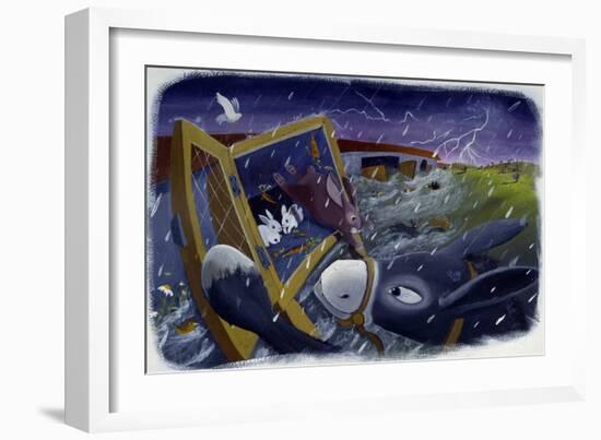 Animals and Noe's Ark during the Deluge, Illustration by Patrizia La Porta.-Patrizia La Porta-Framed Giclee Print