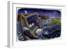 Animals and Noe's Ark during the Deluge, Illustration by Patrizia La Porta.-Patrizia La Porta-Framed Giclee Print